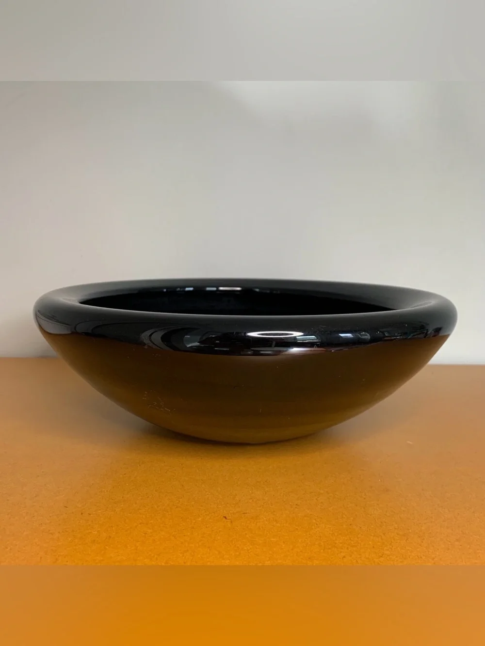 Handmade hand blown black glass large bowl
